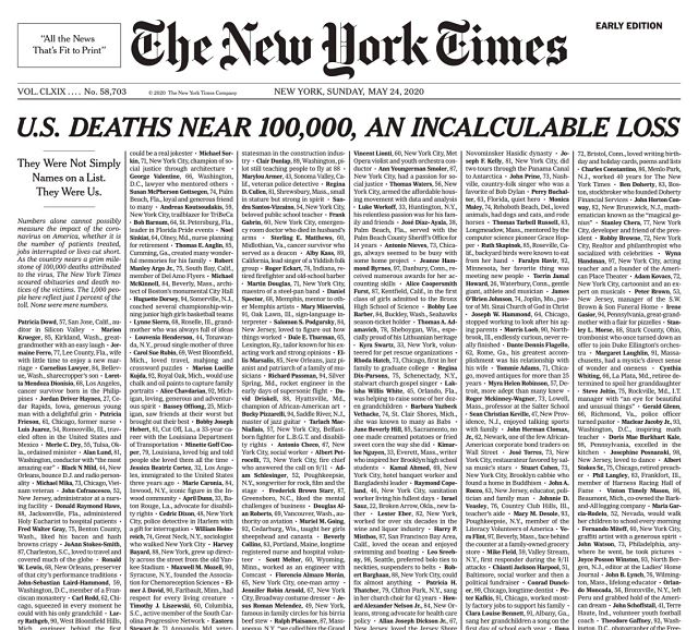 NYT Memorializes U.S. Coronavirus Victims